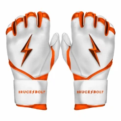 Bruce Bolt Premium Pro Chrome Series Long Cuff Batting Gloves: Orange
