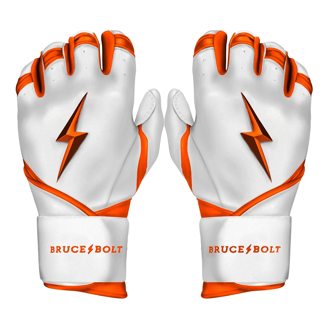 Bruce Bolt Premium Pro Chrome Series Long Cuff Batting Gloves: Orange 3 Bruce Bolt Premium Pro Chrome Series Long Cuff Batting Gloves: Orange