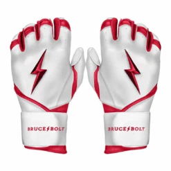 Bruce Bolt Premium Pro Chrome Series Long Cuff Batting Gloves: Red