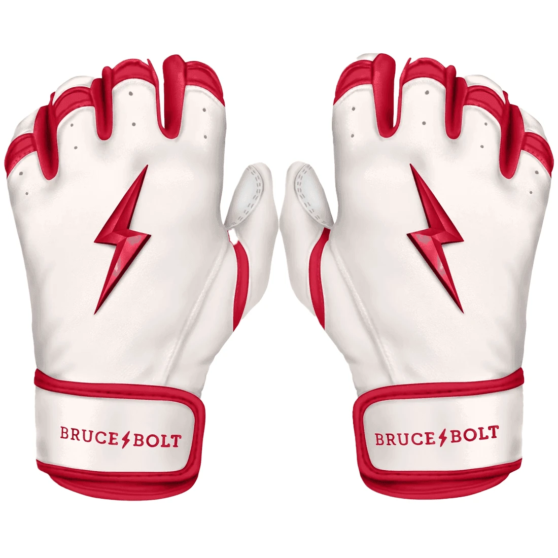 Bruce Bolt Premium Pro Chrome Series Short Cuff Batting Gloves: Red 3 Bruce Bolt Premium Pro Chrome Series Short Cuff Batting Gloves: Red