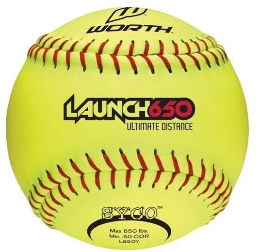 Worth 12" Launch 650 Ultimate Distance Slowpitch Softballs (Dozen): L650Y 3 Worth 12" Launch 650 Ultimate Distance Slowpitch Softballs (Dozen): L650Y