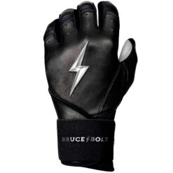 Bruce Bolt PREMIUM PRO Chrome Series Long Cuff Batting Gloves: Black -Home Run Store LC CHRB LEFT