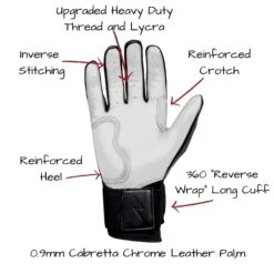 Bruce Bolt PREMIUM PRO Chrome Series Long Cuff Batting Gloves: Black -Home Run Store LC CHRB PALM CALLOUTS