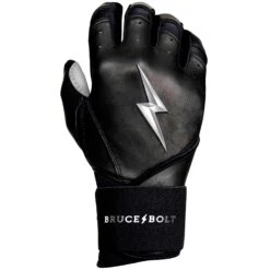 Bruce Bolt PREMIUM PRO Chrome Series Long Cuff Batting Gloves: Black -Home Run Store LC CHRB RIGHT
