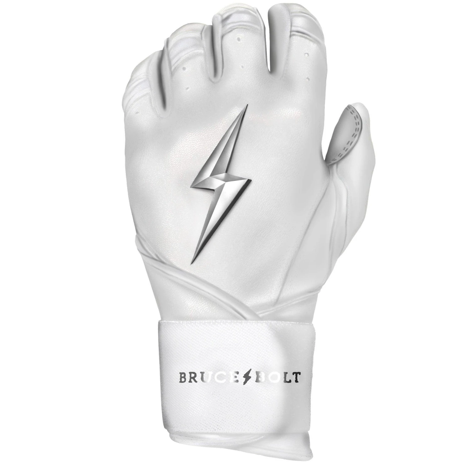 Bruce Bolt PREMIUM PRO Chrome Series Long Cuff Batting Gloves: White 7 Bruce Bolt PREMIUM PRO Chrome Series Long Cuff Batting Gloves: White - Image 5