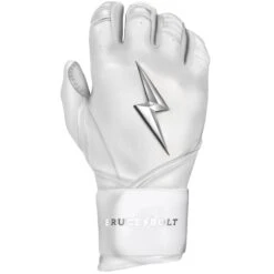 Bruce Bolt PREMIUM PRO Chrome Series Long Cuff Batting Gloves: White 15 Bruce Bolt PREMIUM PRO Chrome Series Long Cuff Batting Gloves: White -Home Run Store LC CHRW RIGHT