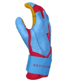 Bruce Bolt PREMIUM PRO BADER Series Long Cuff Batting Gloves: Baby Blue -Home Run Store LC HBB SIDE