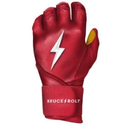 Bruce Bolt PREMIUM PRO Long Cuff Batting Gloves: Red -Home Run Store LC REDG LEFT