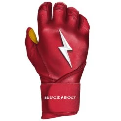 Bruce Bolt PREMIUM PRO Long Cuff Batting Gloves: Red -Home Run Store LC REDG RIGHT