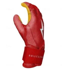Bruce Bolt PREMIUM PRO Long Cuff Batting Gloves: Red -Home Run Store LC REDG SIDE