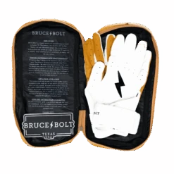 Bruce Bolt PREMIUM PRO Long Cuff Batting Gloves: White -Home Run Store LC WHTG BAG2