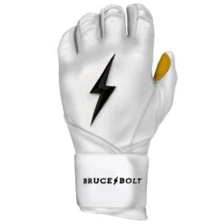Bruce Bolt PREMIUM PRO Long Cuff Batting Gloves: White -Home Run Store LC WHTG LEFT