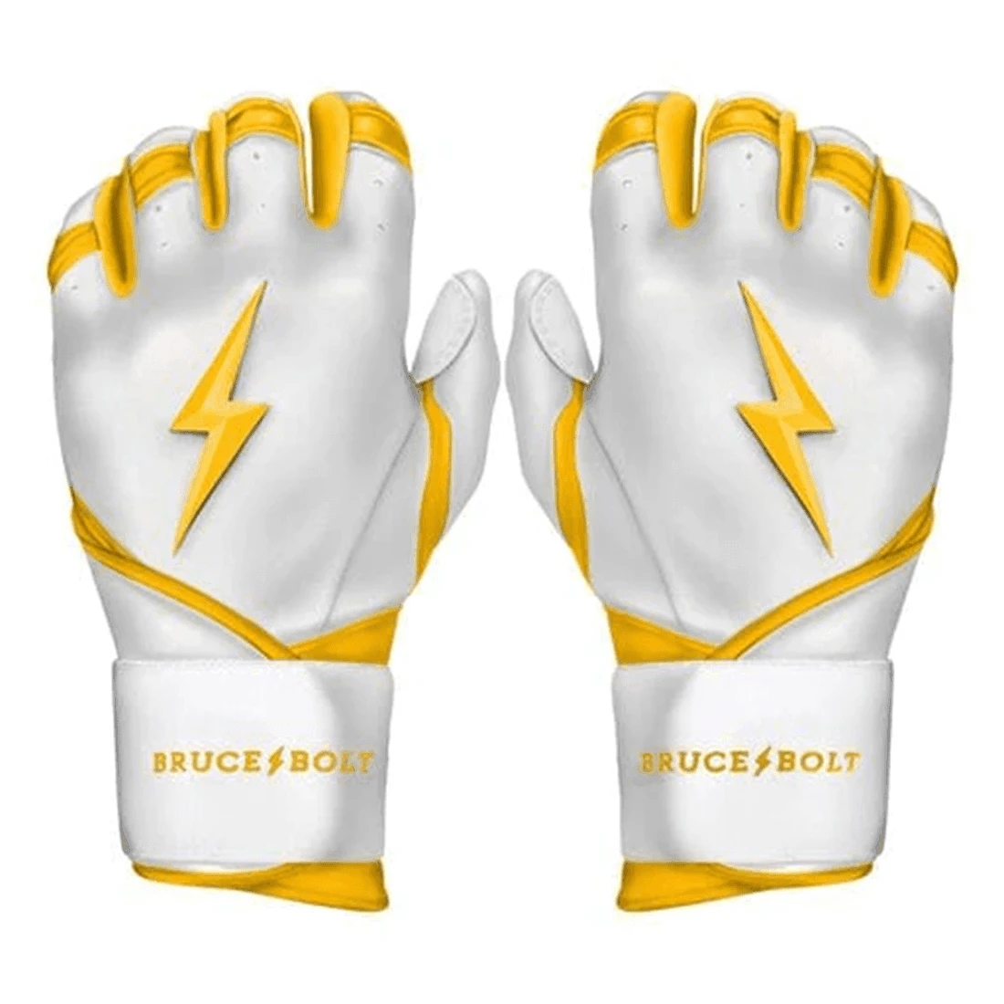 Bruce Bolt Premium Pro Chrome Series Long Cuff Batting Gloves: Yellow 3 Bruce Bolt Premium Pro Chrome Series Long Cuff Batting Gloves: Yellow