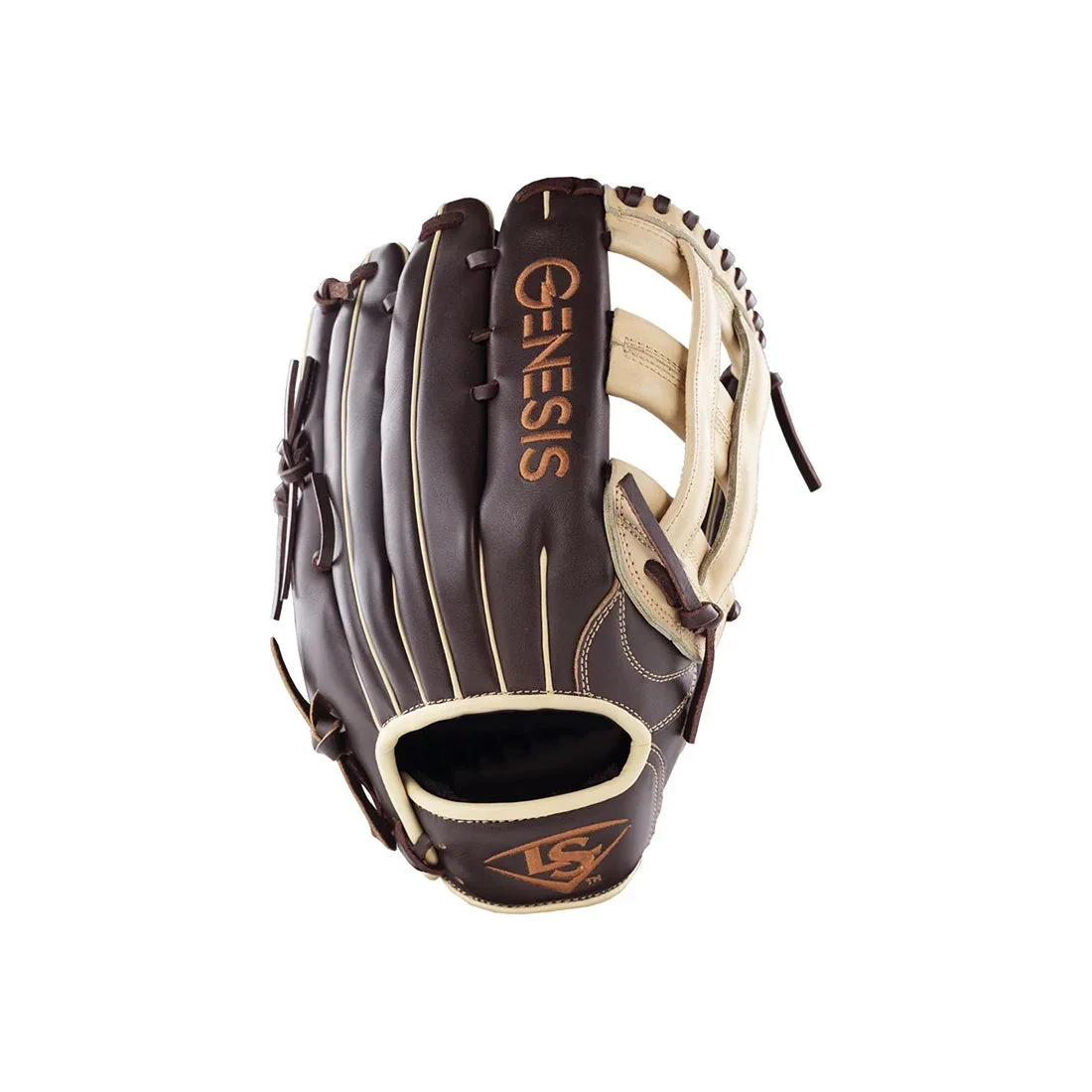 2025 Louisville Slugger Genesis Slowpitch Fielding Glove: Dark Brown/Camel 3 2025 Louisville Slugger Genesis Slowpitch Fielding Glove: Dark Brown/Camel