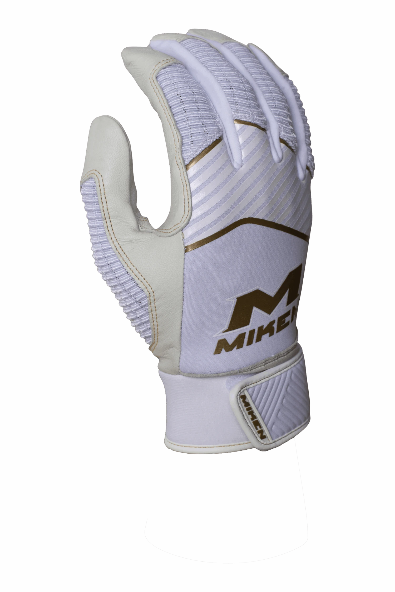 Miken Softball MK7X Adult White And Gold Batting Gloves: MBGGLD-WHT 3 Miken Softball MK7X Adult White And Gold Batting Gloves: MBGGLD-WHT