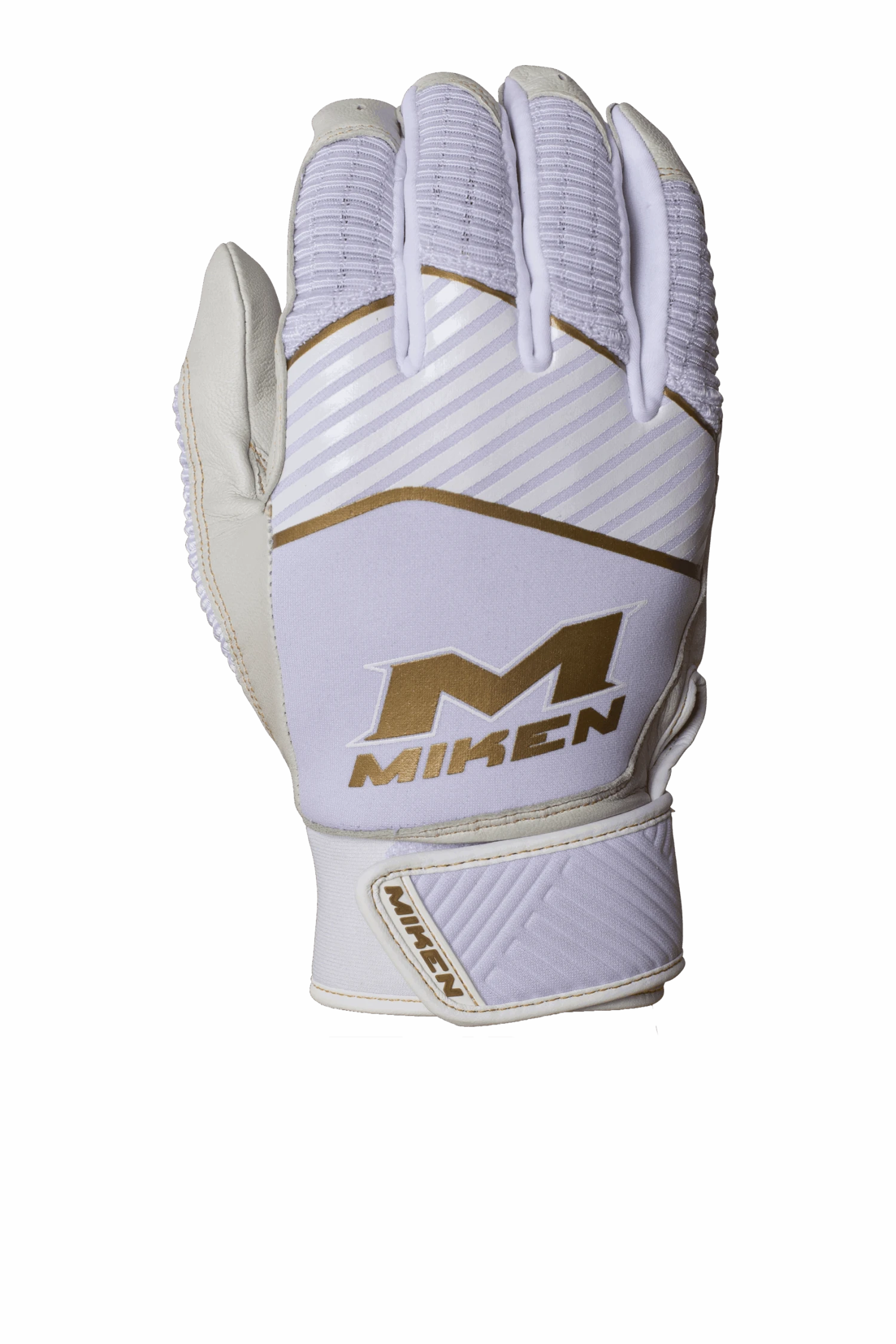 Miken Softball MK7X Adult White And Gold Batting Gloves: MBGGLD-WHT 5 Miken Softball MK7X Adult White And Gold Batting Gloves: MBGGLD-WHT - Image 3