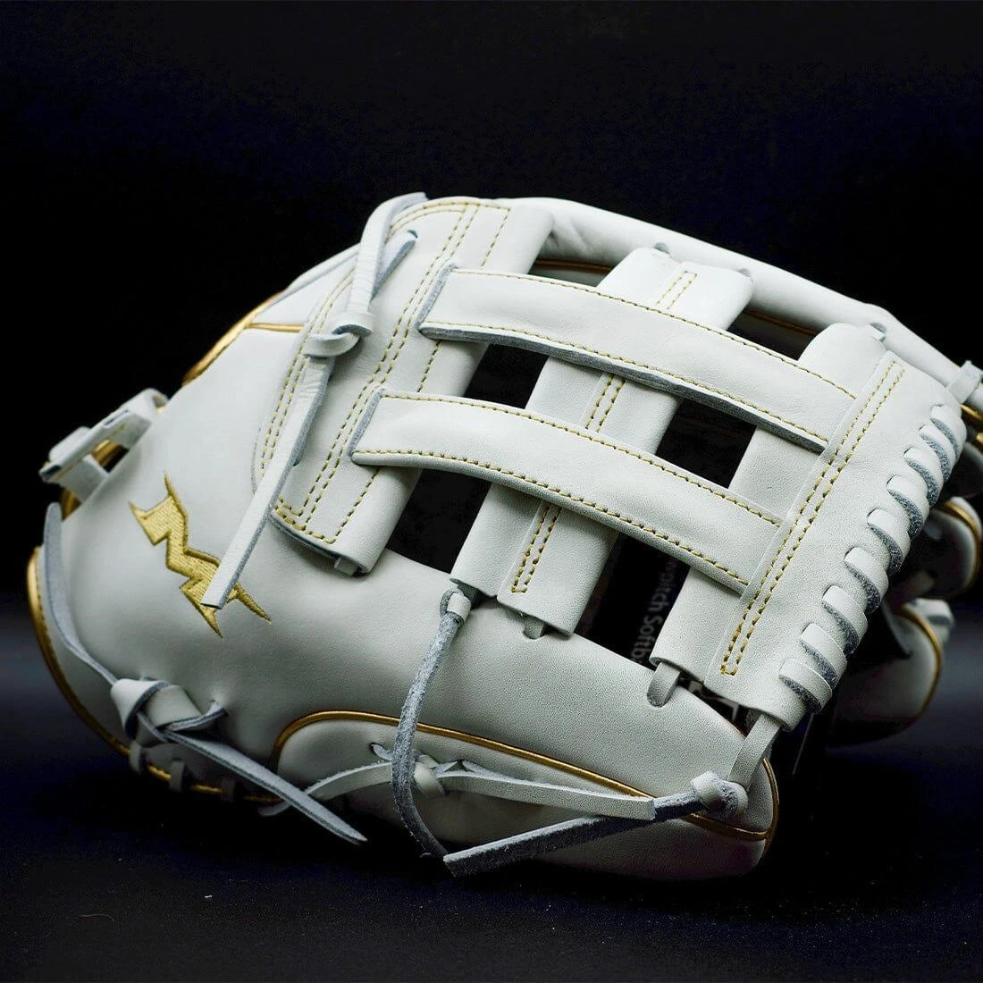 Miken Gold Pro Series 13" White Slowpitch Softball Fielding Glove: PRO130-WG 4 Miken Gold Pro Series 13" White Slowpitch Softball Fielding Glove: PRO130-WG - Image 2