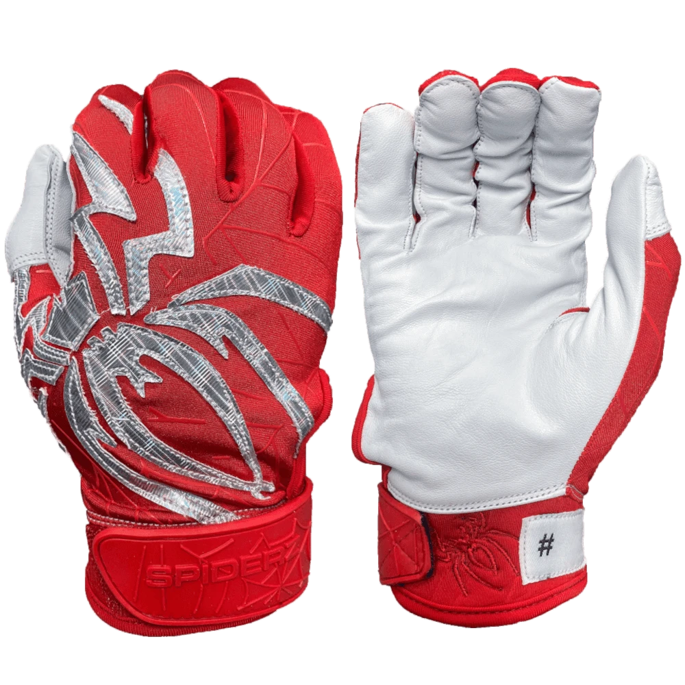 2022 Spiderz PRIZM Batting Gloves: Red/Silver 3 2022 Spiderz PRIZM Batting Gloves: Red/Silver