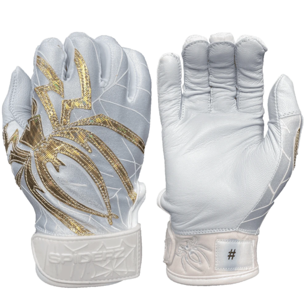 2022 Spiderz PRIZM Batting Gloves: White/Gold 3 2022 Spiderz PRIZM Batting Gloves: White/Gold