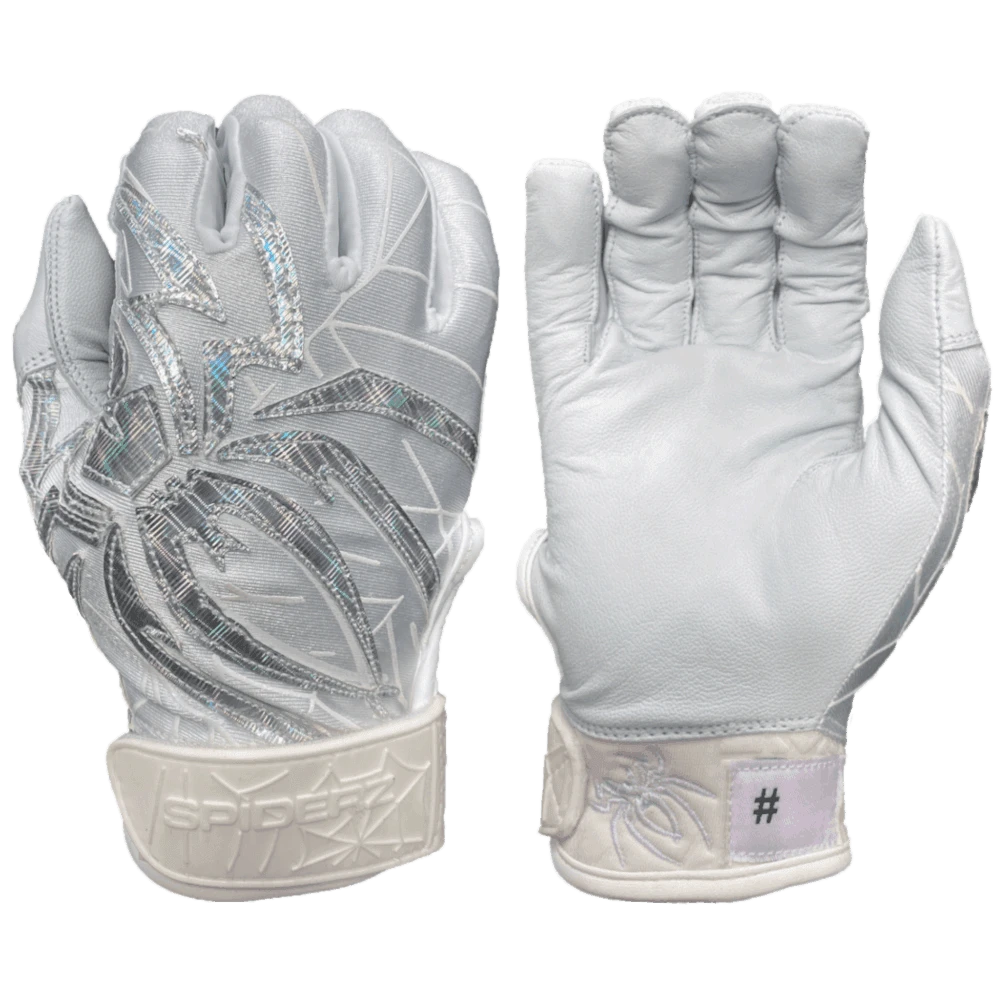 2022 Spiderz PRIZM Batting Gloves: White/Silver 3 2022 Spiderz PRIZM Batting Gloves: White/Silver