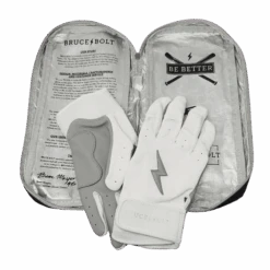Bruce Bolt PREMIUM PRO Chrome Series Short Cuff Batting Gloves: White -Home Run Store SC CHRW BAG2