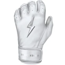 Bruce Bolt PREMIUM PRO Chrome Series Short Cuff Batting Gloves: White -Home Run Store SC CHRW LEFT