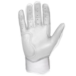 Bruce Bolt PREMIUM PRO Chrome Series Short Cuff Batting Gloves: White -Home Run Store SC CHRW PALM