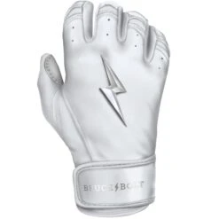 Bruce Bolt PREMIUM PRO Chrome Series Short Cuff Batting Gloves: White -Home Run Store SC CHRW RIGHT