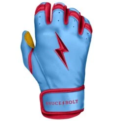 Bruce Bolt PREMIUM PRO BADER Series Short Cuff Batting Gloves: Baby Blue -Home Run Store SC HBB RIGHT