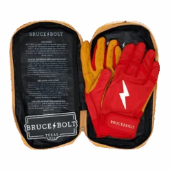 Bruce Bolt PREMIUM PRO Short Cuff Batting Gloves: Red 18 Bruce Bolt PREMIUM PRO Short Cuff Batting Gloves: Red -Home Run Store SC REDG BAG2