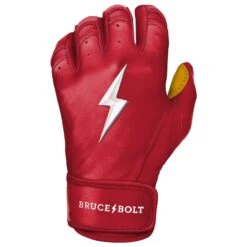Bruce Bolt PREMIUM PRO Short Cuff Batting Gloves: Red 19 Bruce Bolt PREMIUM PRO Short Cuff Batting Gloves: Red -Home Run Store SC REDG LEFT