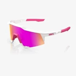 100% Speedcraft® Adult Sunglases Matte White/Pink W/ HiPER® Vital Pink Mirror Lens