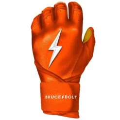 Bruce Bolt PREMIUM PRO Long Cuff Batting Gloves: Orange -Home Run Store premium pro long cuff batting gloves orange brucebolt 129041