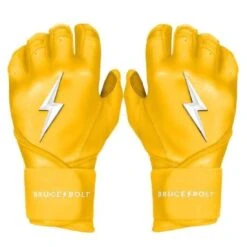 Bruce Bolt PREMIUM PRO Long Cuff Batting Gloves: Yellow