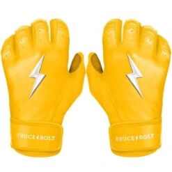 Bruce Bolt PREMIUM PRO Short Cuff Batting Gloves: Yellow